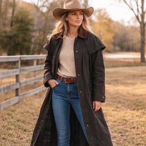 Australian Outback Oilskin Duster Coat Long Riding Jacket Heritage Western